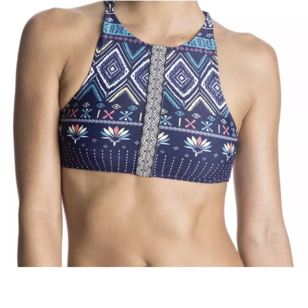 Roxy band it printed high neck crop bikini top- M